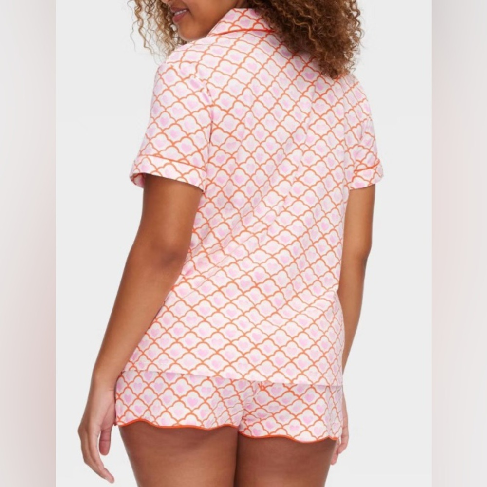 Roller Rabbit x Target Geo Hearts Pink & Orange Shorts PJ Set - L. NWT - Picture 3 of 13